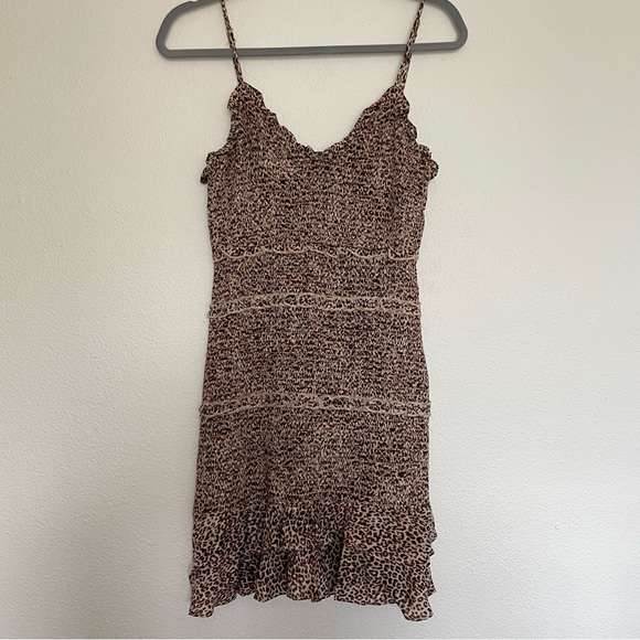 Smocked Animal Leopard Print Mini Dress MEDIUM - Picture 4 of 10